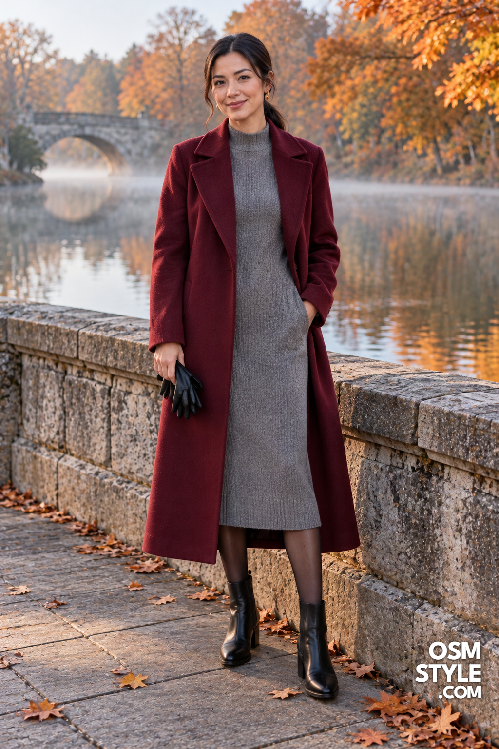 19. Long Wool Coat Over Gray Knit