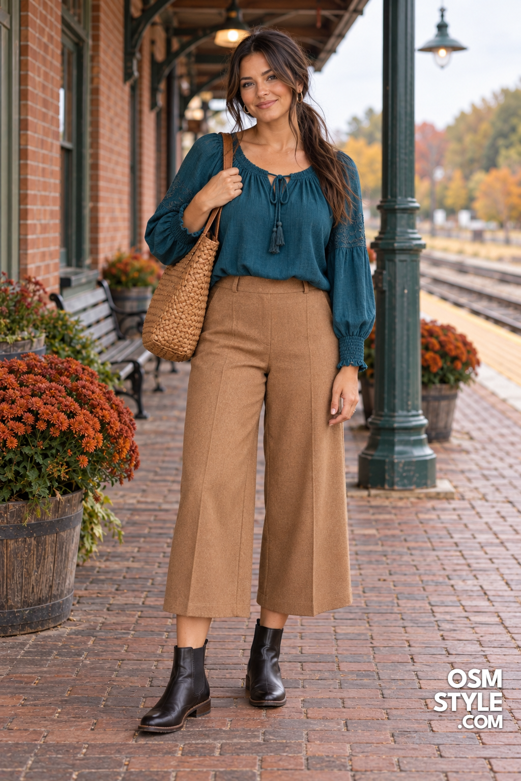 19.Teal Peasant Top and Camel Culottes