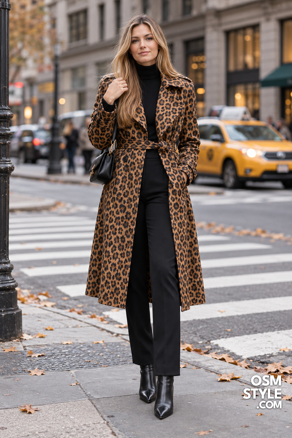2. Belted Leopard Trench Over All Black