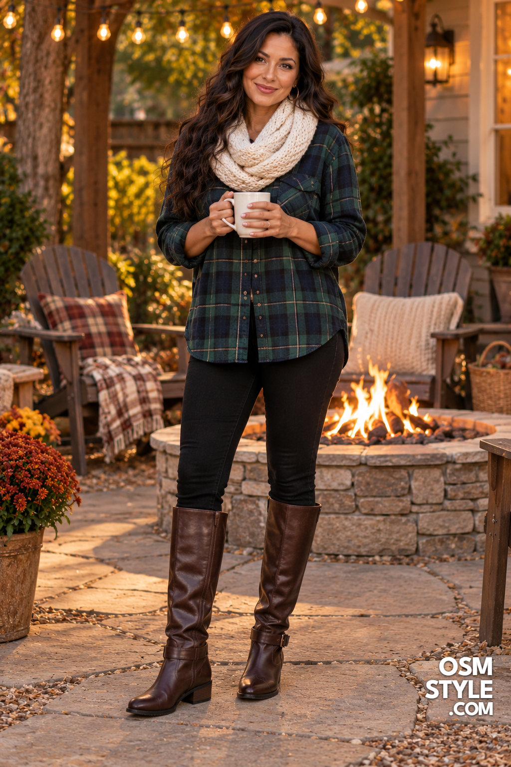 20. Brown Buckle Boots With Oversized Flannel