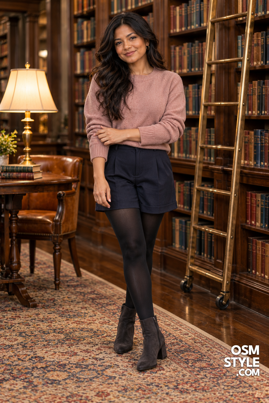 20. Dusty Pink Sweater With Tailored Shorts