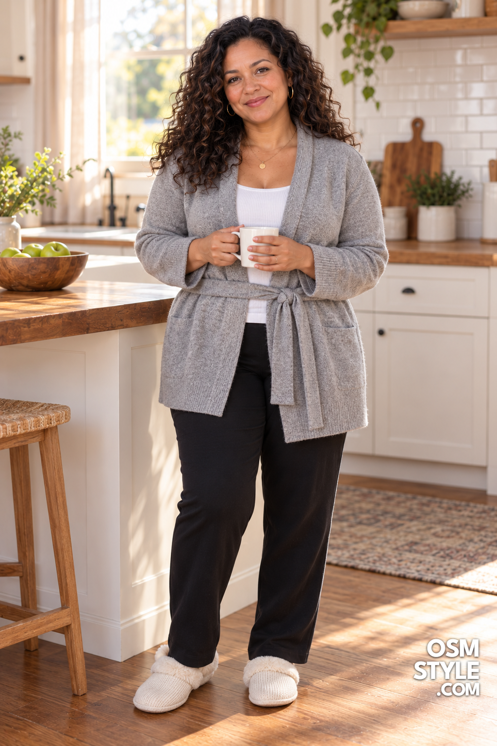 21.Soft Gray Wrap Cardigan for Slow Mornings