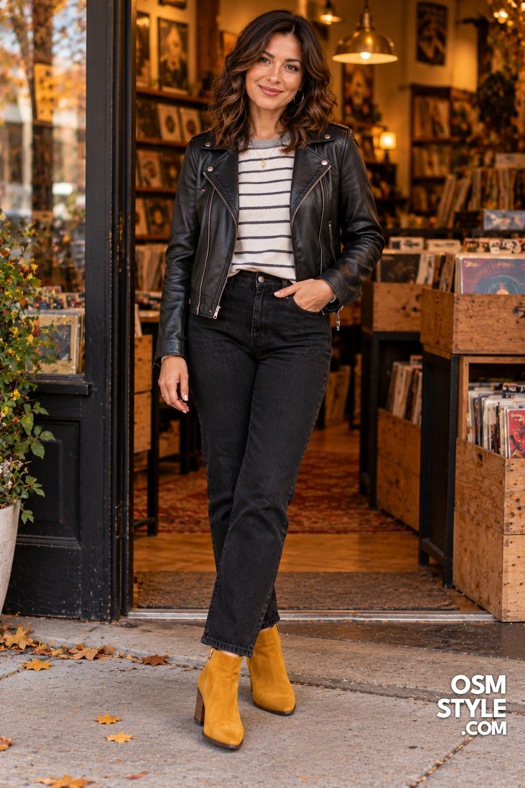 23. Mustard Suede Boots With Black Jeans