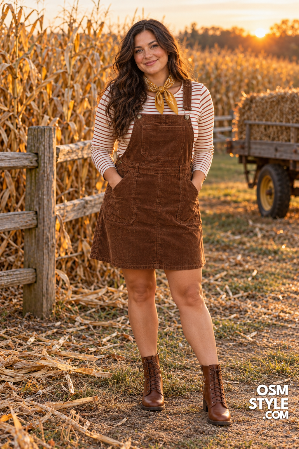 23.Corduroy Overall Dress With Striped Tee