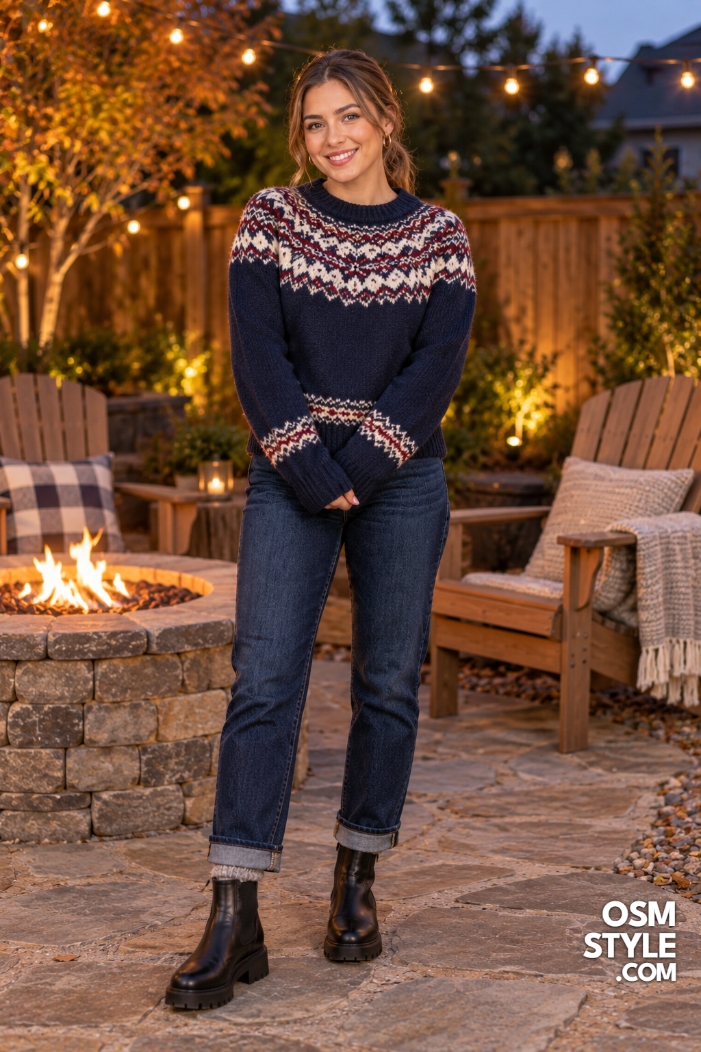 24. Fair Isle Sweater And Dark Indigo Jeans