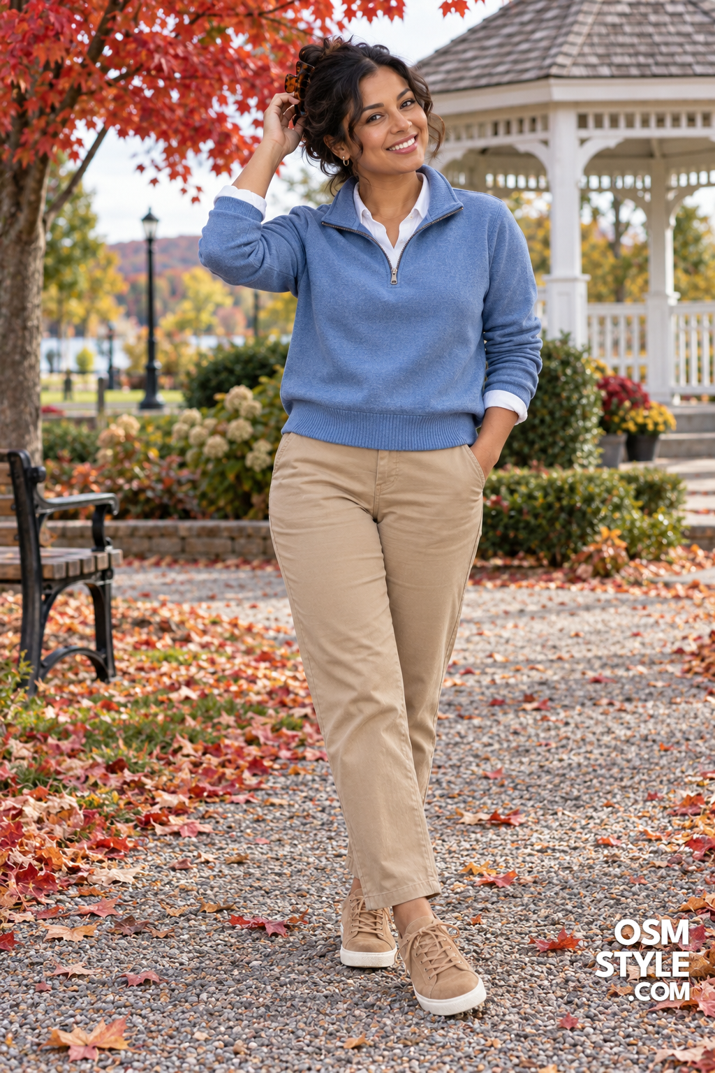 25. Soft Blue Quarter Zip and Khaki Pants