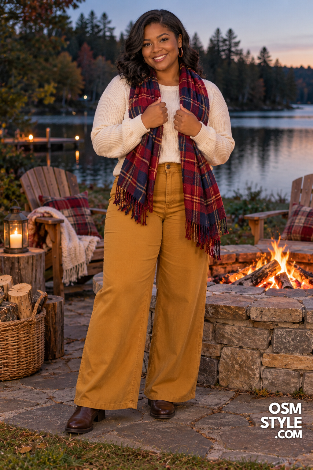 26.Ochre Wide Leg Pants With Waffle Knit Top