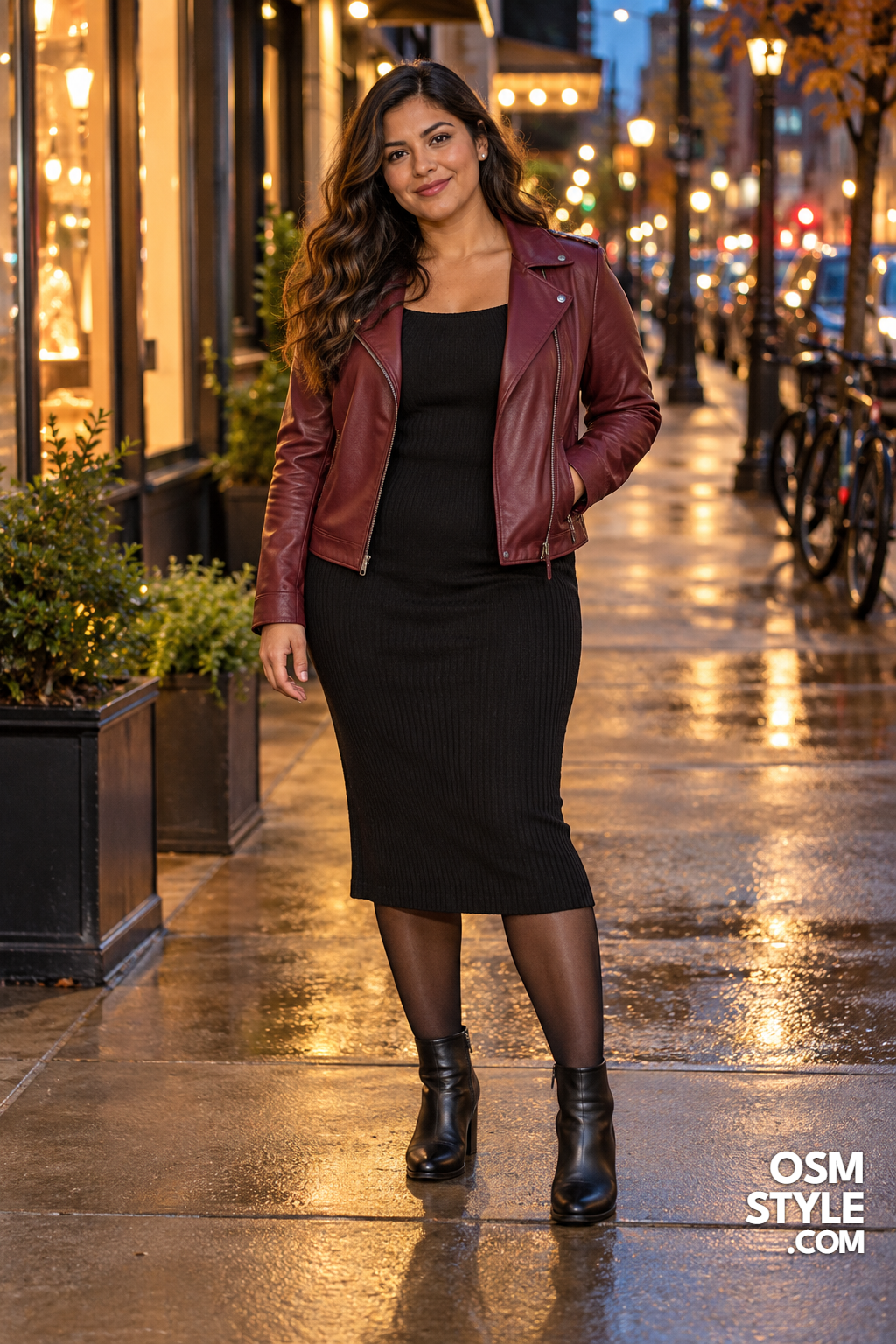 3. Burgundy Leather Jacket for Evening Plans
