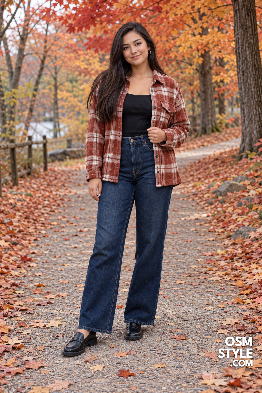3. Rust Plaid Shirt Jacket for Park Walks