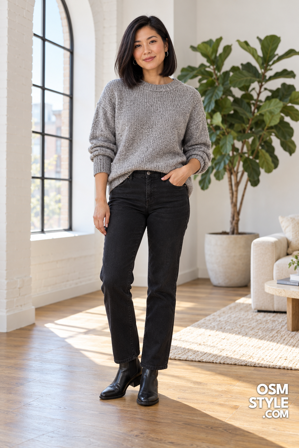 4. Black Jeans And Heather Gray Knit