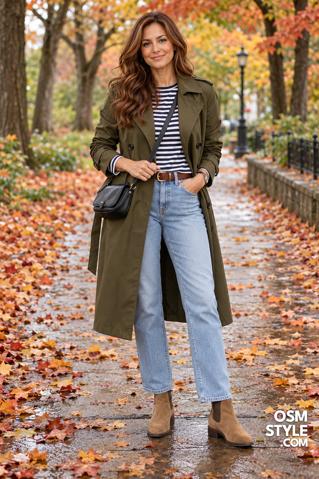 6.Olive Trench Over Striped Tee