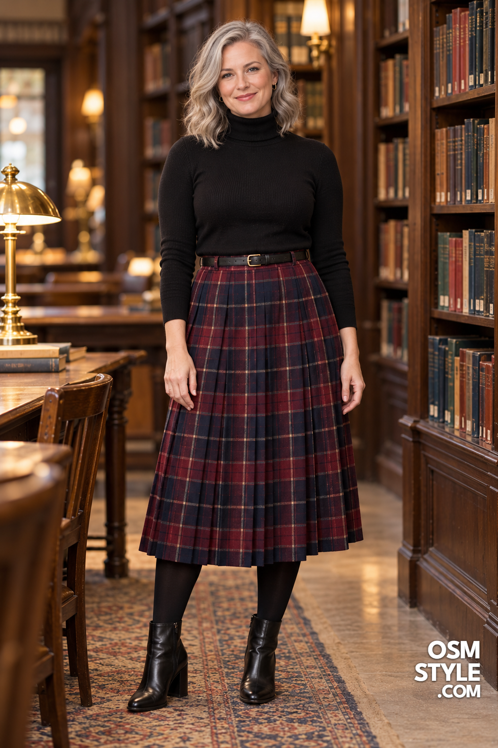 7. Plaid Pleats With a Black Turtleneck