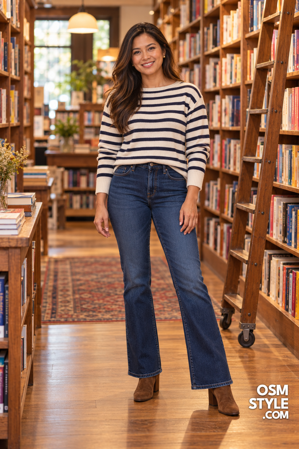 7. Striped Boatneck And Bootcut Jeans