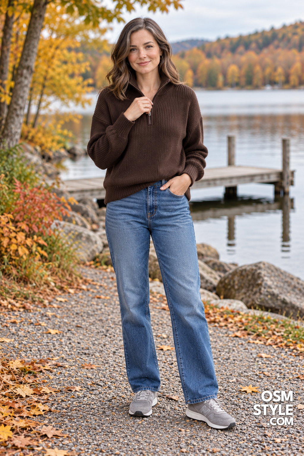 8. Chocolate Brown Quarter Zip And Sneakers