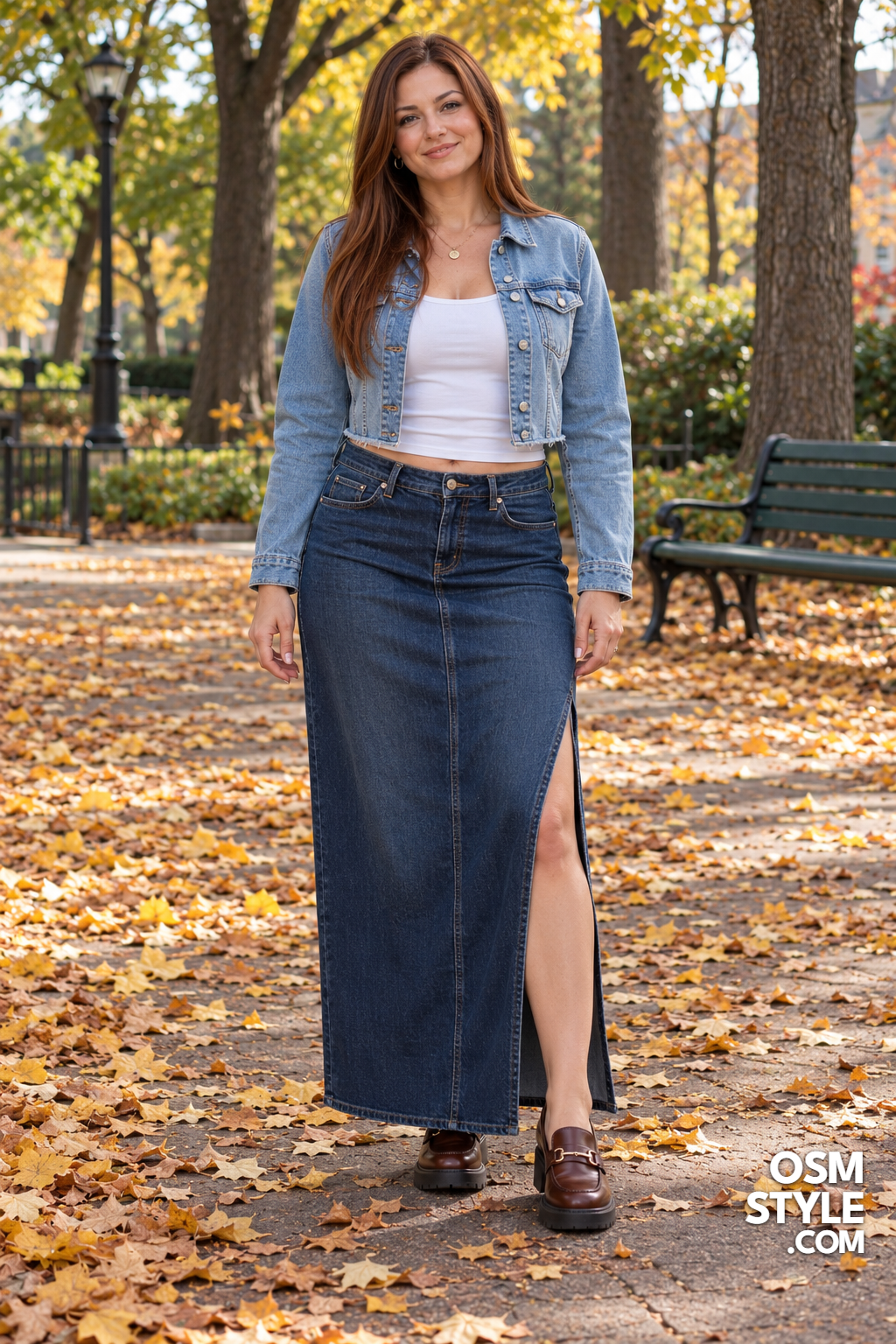 8. Denim On Denim With Long Slit Skirt