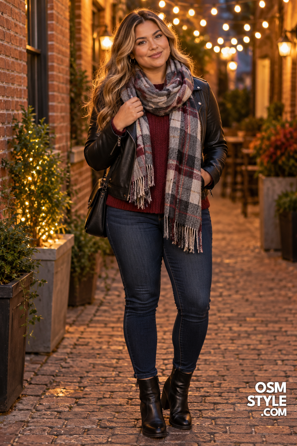 8. Leather Jacket With a Cozy Blanket Scarf