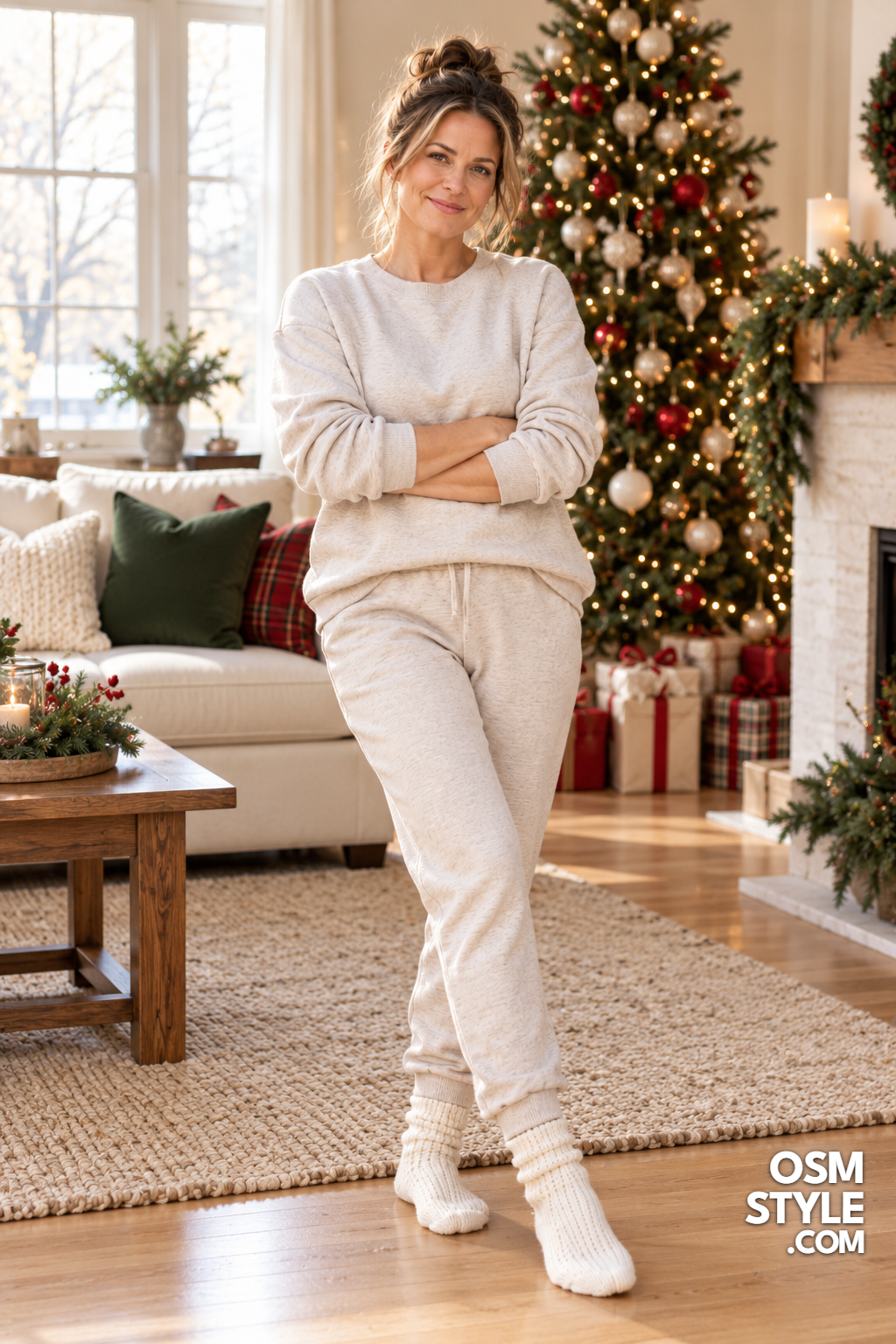 8. Oatmeal Sweatshirt Set For Quiet Mornings