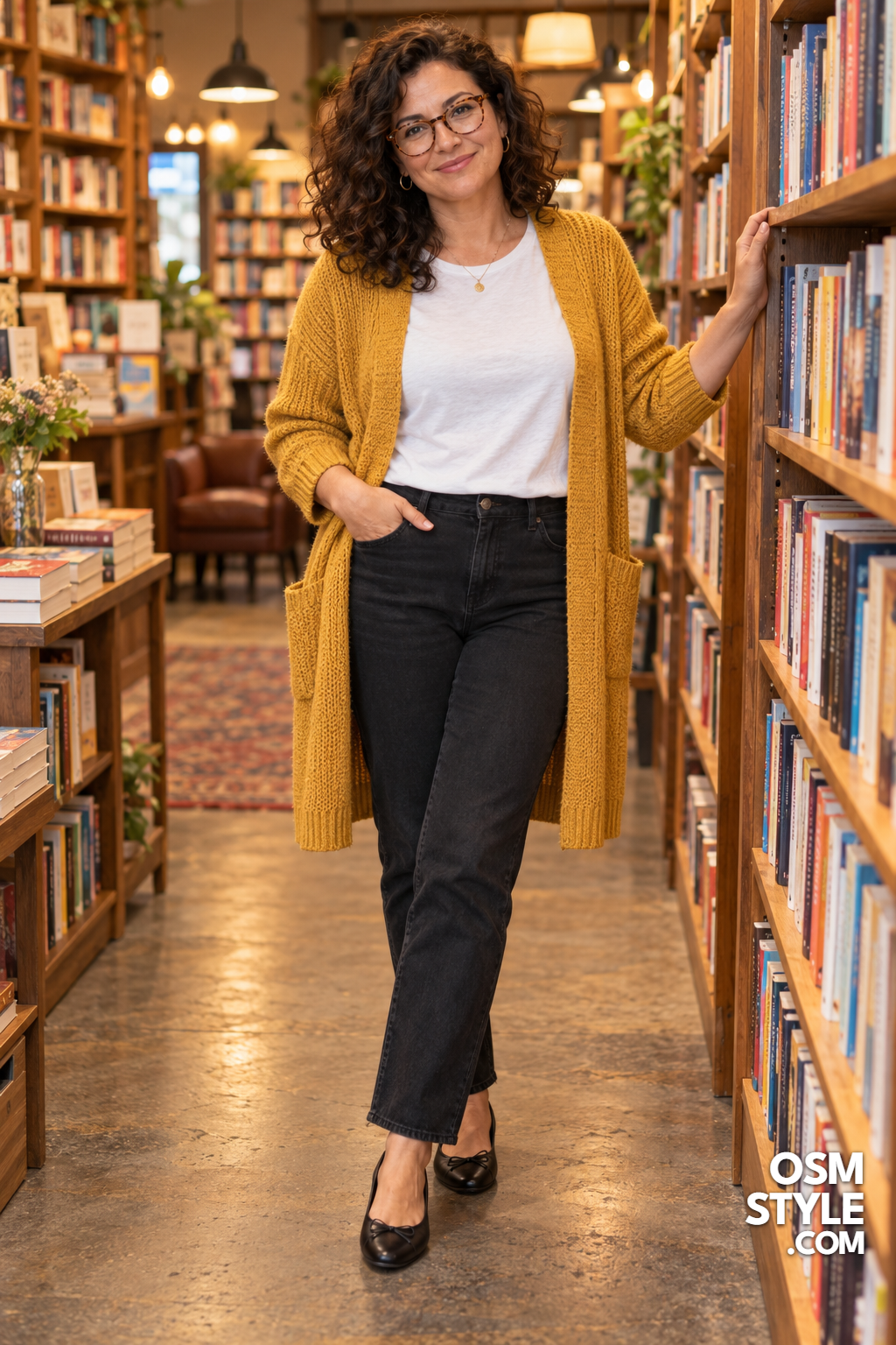 8.Mustard Cardigan for a Bookstore Afternoon