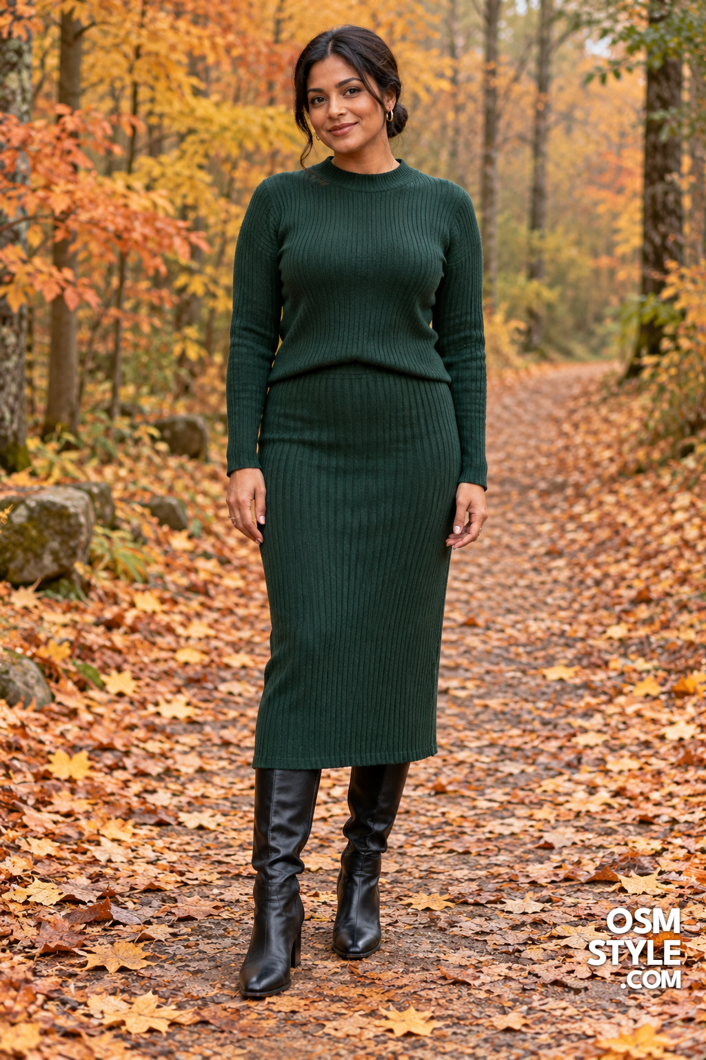 9.Forest Green Knit Skirt Set